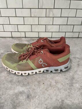 On Cloud Sneakers Shoes Womens Size 7 Pink Rust Green Mesh Running Athletic